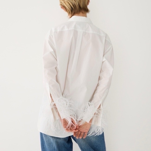 NEW J.Crew Feather Trim Cotton Poplin Button Up Shirt With Collar White - Picture 7 of 16